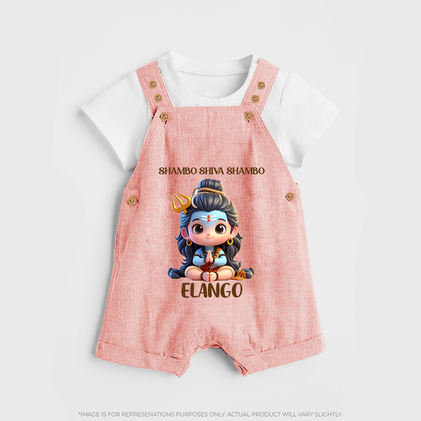 Shambo Shiva Shambo Kids Dungaree – Devotional Cartoon Print - PEACH - 0 - 5 Months Old (Chest 18")