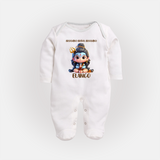 Shambo Shiva Shambo Kids Fullbody Suit – Devotional Cartoon Print - WHITE - New Born (Chest 7.5")