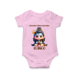 Shambo Shiva Shambo Kids Romper – Devotional Cartoon Print - BABY PINK - New Born (Chest 14")