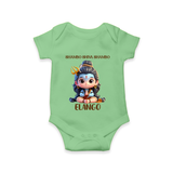 Shambo Shiva Shambo Kids Romper – Devotional Cartoon Print - GREEN - New Born (Chest 14")