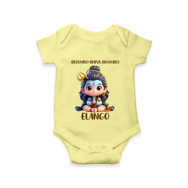 Shambo Shiva Shambo Kids Romper – Devotional Cartoon Print - PASTEL YELLOW - New Born (Chest 14")