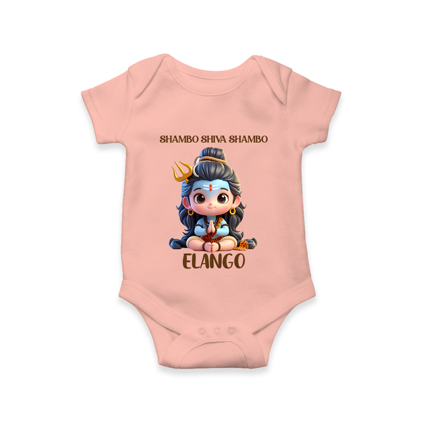 Shambo Shiva Shambo Kids Romper – Devotional Cartoon Print - PEACH - New Born (Chest 14")