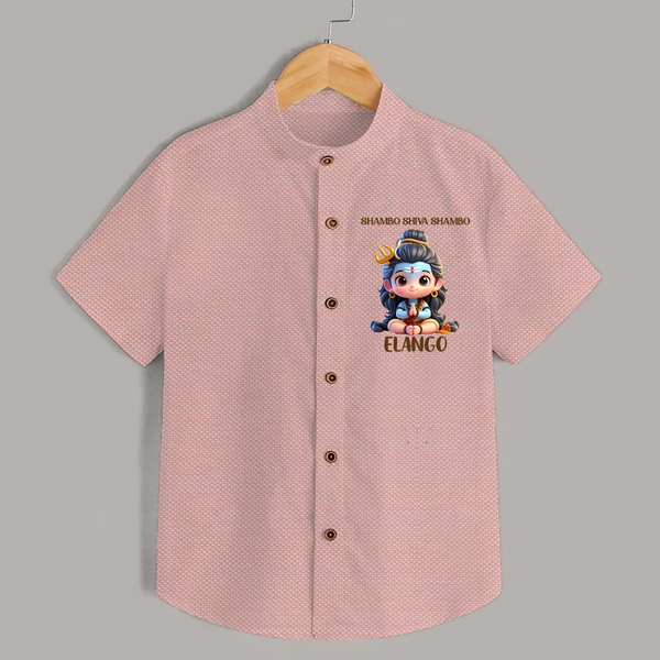 Shambo Shiva Shambo Kids Shirt – Devotional Cartoon Print - PEACH - 0 - 6 Months Old (Chest 23")
