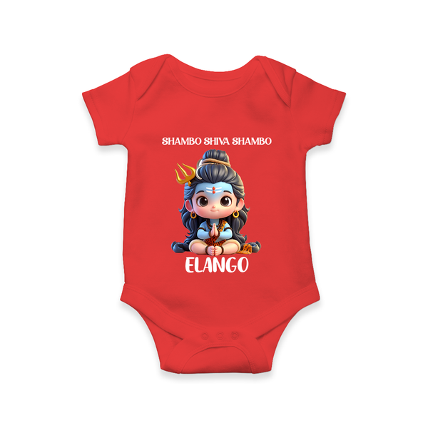 Shambo Shiva Shambo Kids Romper – Devotional Cartoon Print - RED - New Born (Chest 14")