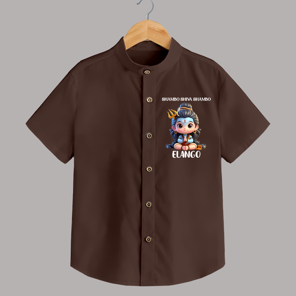 Shambo Shiva Shambo Kids Shirt – Devotional Cartoon Print - CHOCOLATE BROWN - 0 - 6 Months Old (Chest 23")