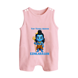 Tiny Trishul Warrior Kids Romper Suit – Shiva Theme Wear - BABY PINK - 0 - 5 Months Old (Chest 18")