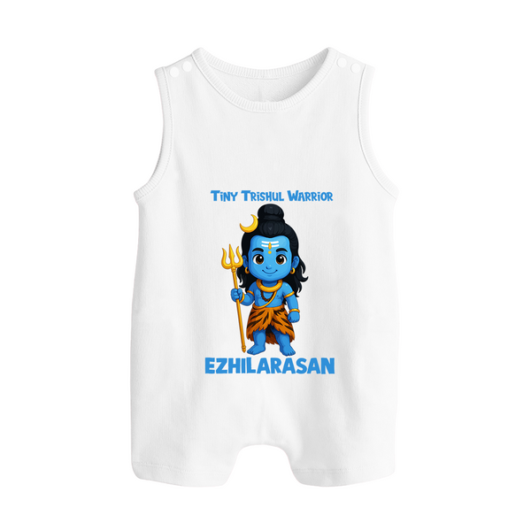 Tiny Trishul Warrior Kids Romper Suit – Shiva Theme Wear - WHITE - 0 - 5 Months Old (Chest 18")