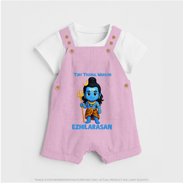 Tiny Trishul Warrior Kids Dungaree – Shiva Theme Wear - BABY PINK - 0 - 5 Months Old (Chest 18")