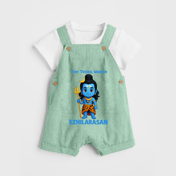 Tiny Trishul Warrior Kids Dungaree – Shiva Theme Wear - MINT GREEN - 0 - 5 Months Old (Chest 18")