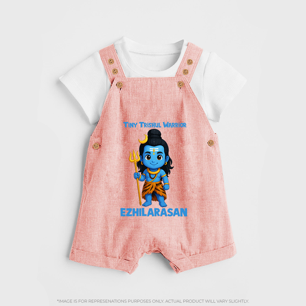 Tiny Trishul Warrior Kids Dungaree – Shiva Theme Wear - PEACH - 0 - 5 Months Old (Chest 18")