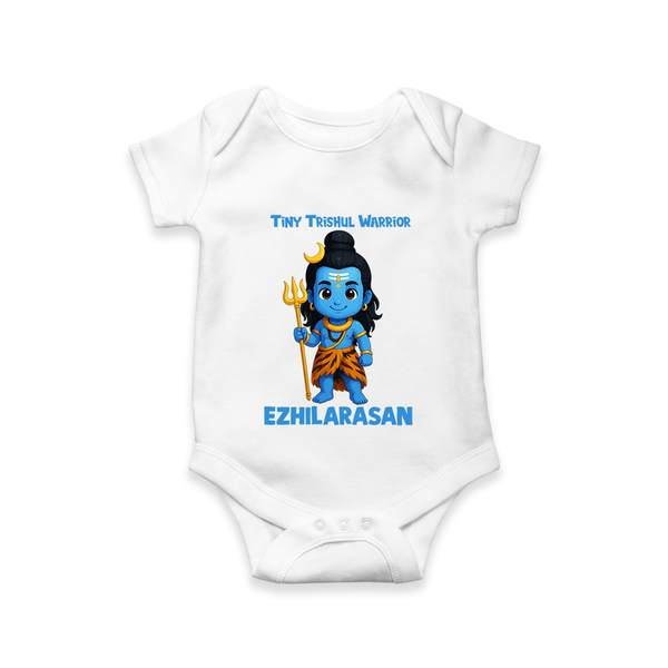 Tiny Trishul Warrior Kids Romper – Shiva Theme Wear - WHITE - New Born (Chest 14")