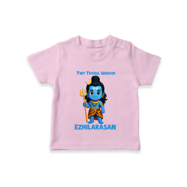 Tiny Trishul Warrior Kids T-Shirt – Shiva Theme Wear - BABY PINK - 0-5 Months Old (Chest 17")