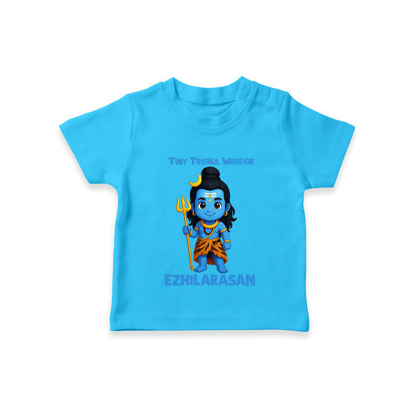 Tiny Trishul Warrior Kids T-Shirt – Shiva Theme Wear - SKY BLUE - 0-5 Months Old (Chest 17")
