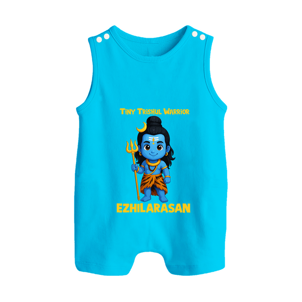 Tiny Trishul Warrior Kids Romper Suit – Shiva Theme Wear - SKY BLUE - 0 - 5 Months Old (Chest 18")