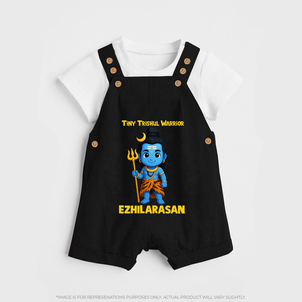 Tiny Trishul Warrior Kids Dungaree – Shiva Theme Wear - BLACK - 0 - 5 Months Old (Chest 18")