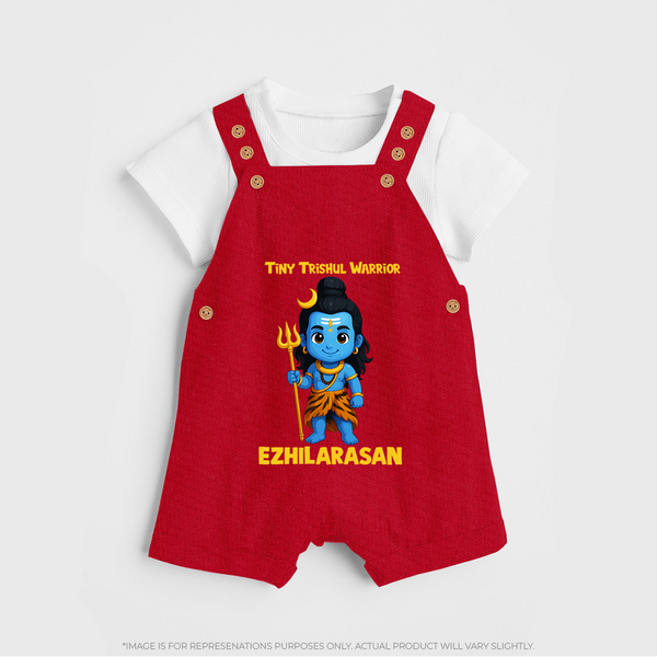 Tiny Trishul Warrior Kids Dungaree – Shiva Theme Wear - RED - 0 - 5 Months Old (Chest 18")