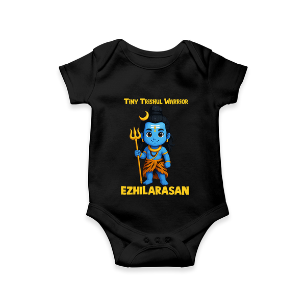 Tiny Trishul Warrior Kids Romper – Shiva Theme Wear - BLACK - New Born (Chest 14")