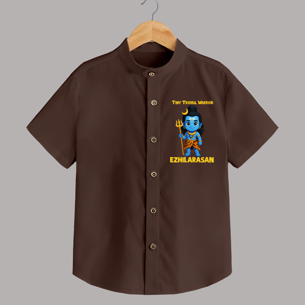 Tiny Trishul Warrior Kids Shirt – Shiva Theme Wear - CHOCOLATE BROWN - 0 - 6 Months Old (Chest 23")