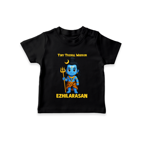 Tiny Trishul Warrior Kids T-Shirt – Shiva Theme Wear - BLACK - 0-5 Months Old (Chest 17")