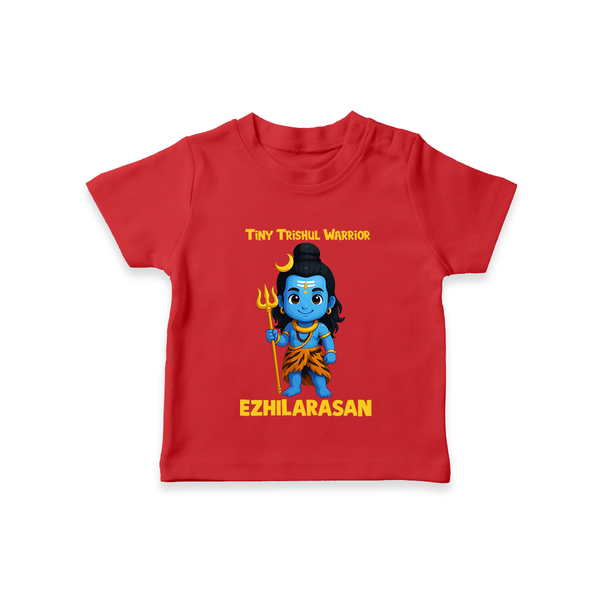 Tiny Trishul Warrior Kids T-Shirt – Shiva Theme Wear - RED - 0-5 Months Old (Chest 17")