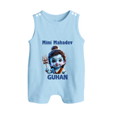Mini Mahadev Personalized Kids Romper Suit – Shiva Theme Wear - BABY BLUE - 0 - 5 Months Old (Chest 18")