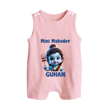 Mini Mahadev Personalized Kids Romper Suit – Shiva Theme Wear - BABY PINK - 0 - 5 Months Old (Chest 18")