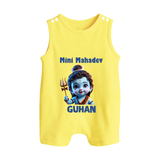 Mini Mahadev Personalized Kids Romper Suit – Shiva Theme Wear - PASTEL YELLOW - 0 - 5 Months Old (Chest 18")