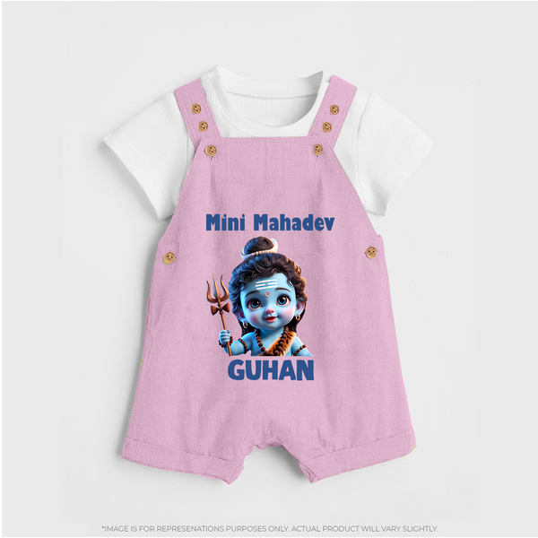Mini Mahadev Personalized Kids Dungaree – Shiva Theme Wear - BABY PINK - 0 - 5 Months Old (Chest 18")