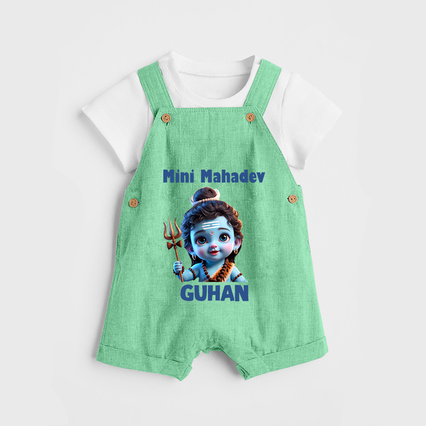 Mini Mahadev Personalized Kids Dungaree – Shiva Theme Wear - GREEN - 0 - 5 Months Old (Chest 18")