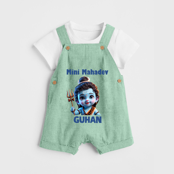 Mini Mahadev Personalized Kids Dungaree – Shiva Theme Wear - MINT GREEN - 0 - 5 Months Old (Chest 18")