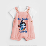 Mini Mahadev Personalized Kids Dungaree – Shiva Theme Wear - PEACH - 0 - 5 Months Old (Chest 18")