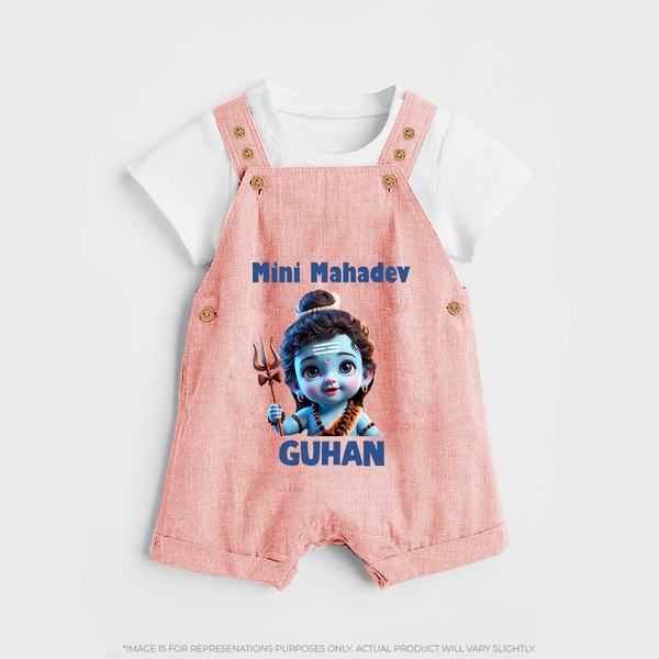 Mini Mahadev Personalized Kids Dungaree – Shiva Theme Wear - PEACH - 0 - 5 Months Old (Chest 18")