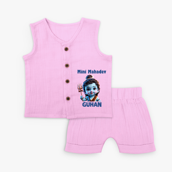 Mini Mahadev Personalized Kids Jabla Set – Shiva Theme Wear - BABY PINK - 0 - 3 Months Old (Chest 9.8")