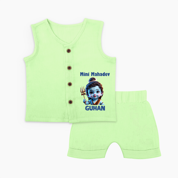 Mini Mahadev Personalized Kids Jabla Set – Shiva Theme Wear - PASTEL GREEN - 0 - 3 Months Old (Chest 9.8")