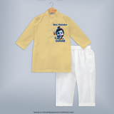 Mini Mahadev Personalized Kids Kurta – Shiva Theme Wear - PASTEL YELLOW - 3 - 6 Months Old (Chest 24", Kurta Length 14'', Waist 19", Pant Length 14")
