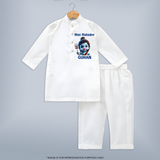Mini Mahadev Personalized Kids Kurta – Shiva Theme Wear - WHITE - 3 - 6 Months Old (Chest 24", Kurta Length 14'', Waist 19", Pant Length 14")