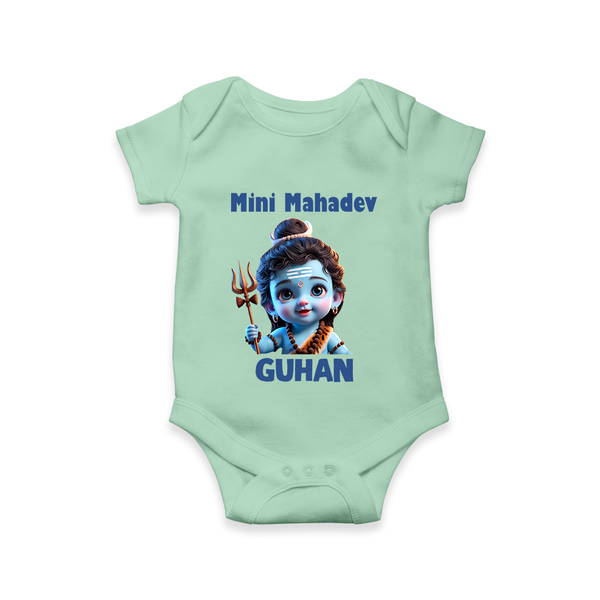 Mini Mahadev Personalized Kids Romper – Shiva Theme Wear - MINT GREEN - New Born (Chest 14")