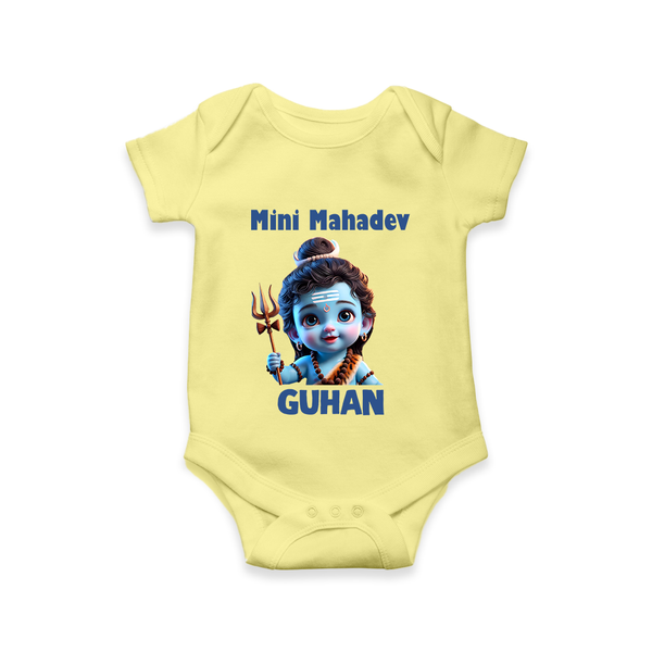 Mini Mahadev Personalized Kids Romper – Shiva Theme Wear - PASTEL YELLOW - New Born (Chest 14")