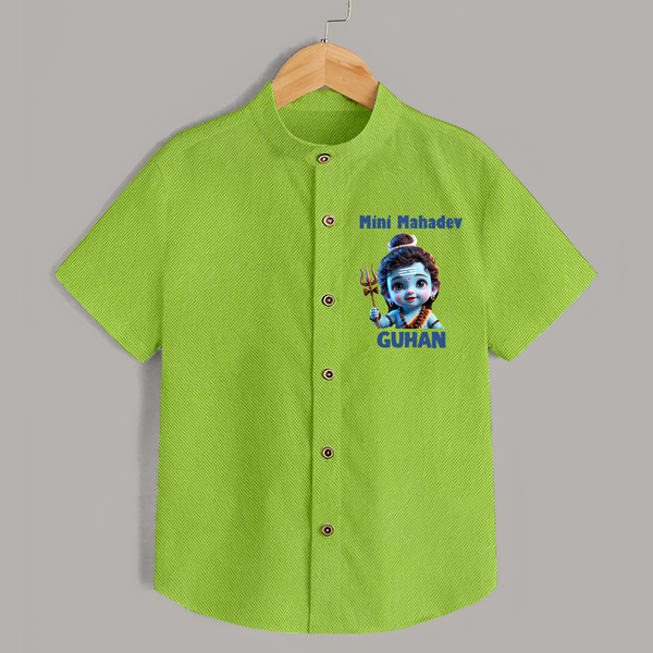 Mini Mahadev Personalized Kids Shirt – Shiva Theme Wear - LIME GREEN - 0 - 6 Months Old (Chest 23")