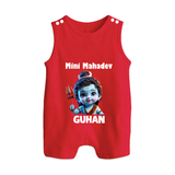 Mini Mahadev Personalized Kids Romper Suit – Shiva Theme Wear - RED - 0 - 5 Months Old (Chest 18")