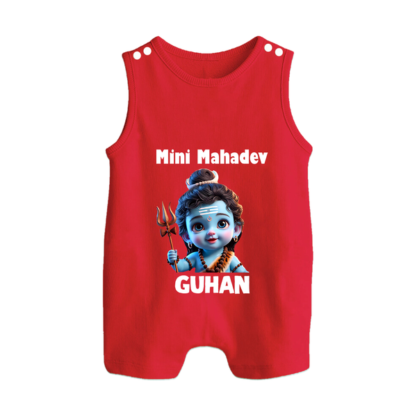 Mini Mahadev Personalized Kids Romper Suit – Shiva Theme Wear - RED - 0 - 5 Months Old (Chest 18")