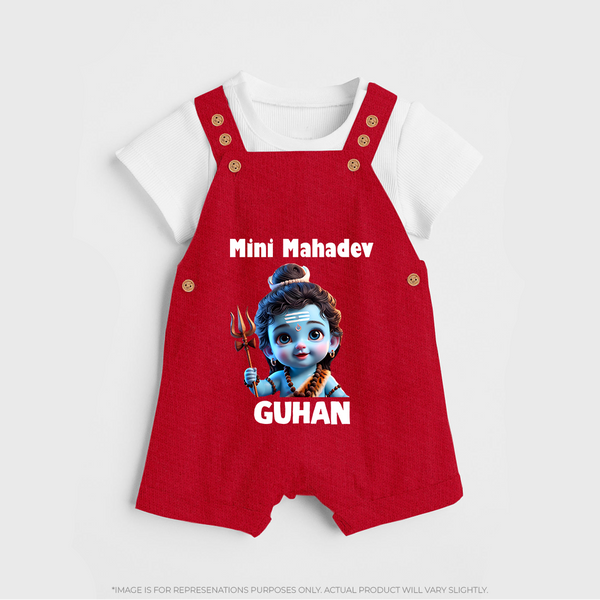 Mini Mahadev Personalized Kids Dungaree – Shiva Theme Wear - RED - 0 - 5 Months Old (Chest 18")