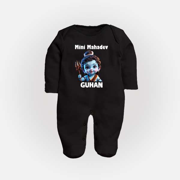 Mini Mahadev Personalized Kids Fullbody Suit – Shiva Theme Wear - BLACK - New Born (Chest 7.5")