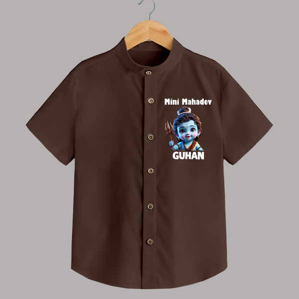 Mini Mahadev Personalized Kids Shirt – Shiva Theme Wear - CHOCOLATE BROWN - 0 - 6 Months Old (Chest 23")