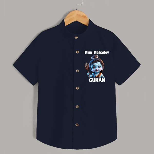 Mini Mahadev Personalized Kids Shirt – Shiva Theme Wear - NAVY BLUE - 0 - 6 Months Old (Chest 23")