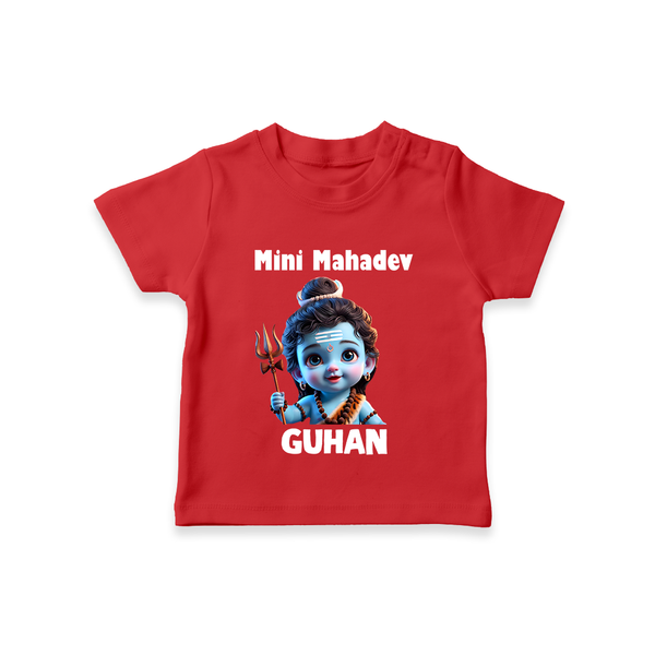 Mini Mahadev Personalized Kids T-Shirt – Shiva Theme Wear - RED - 0-5 Months Old (Chest 17")