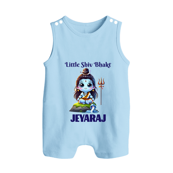 Little Shiv Bhakt Kids Romper Suit – Personalized Devotional Wear - BABY BLUE - 0 - 5 Months Old (Chest 18")