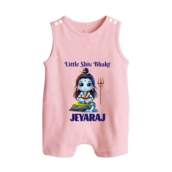 Little Shiv Bhakt Kids Romper Suit – Personalized Devotional Wear - BABY PINK - 0 - 5 Months Old (Chest 18")