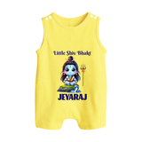 Little Shiv Bhakt Kids Romper Suit – Personalized Devotional Wear - PASTEL YELLOW - 0 - 5 Months Old (Chest 18")