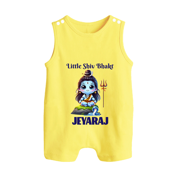 Little Shiv Bhakt Kids Romper Suit – Personalized Devotional Wear - PASTEL YELLOW - 0 - 5 Months Old (Chest 18")